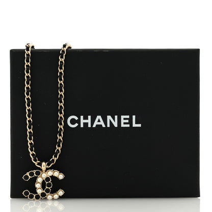 Chanel Pearl Crystal Lambskin Chain CC Short Necklace Black Gold 5 of 5