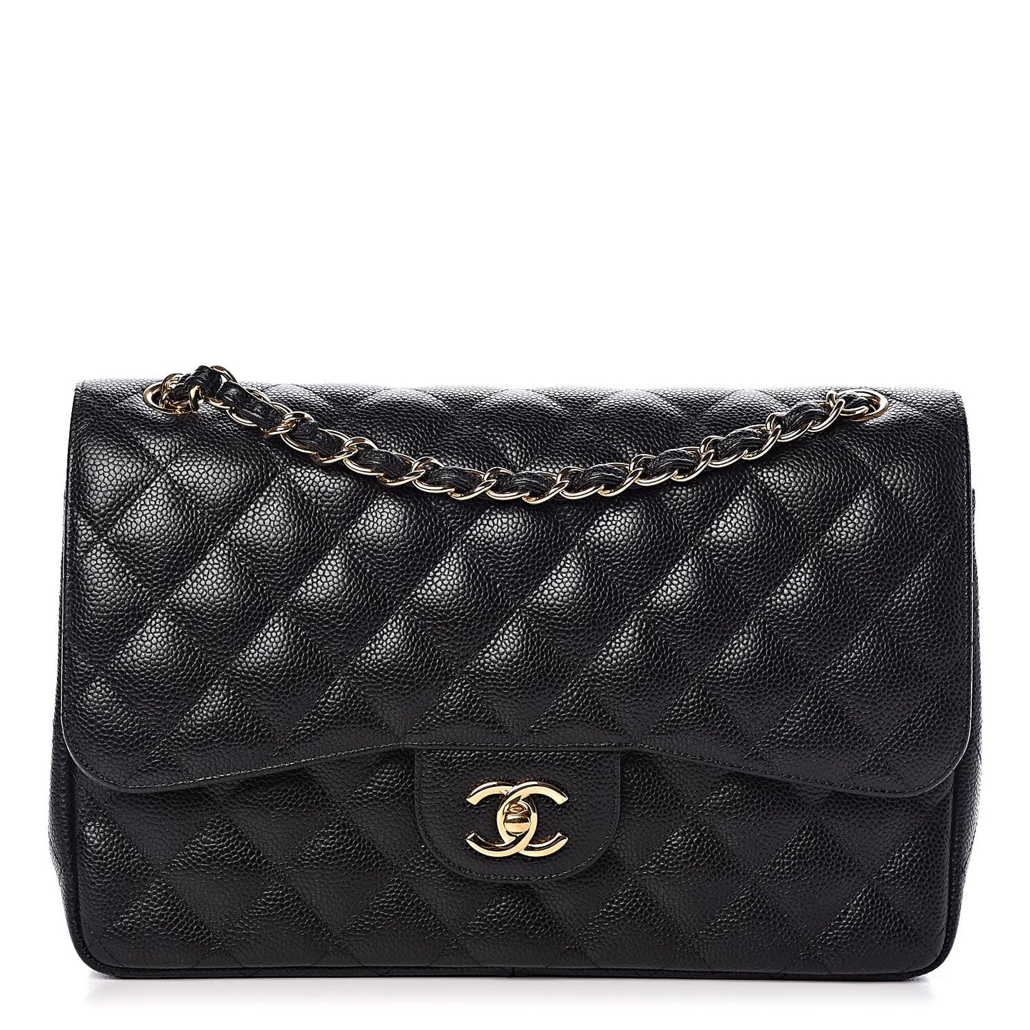 Caviar Quilted Jumbo Double Flap Black