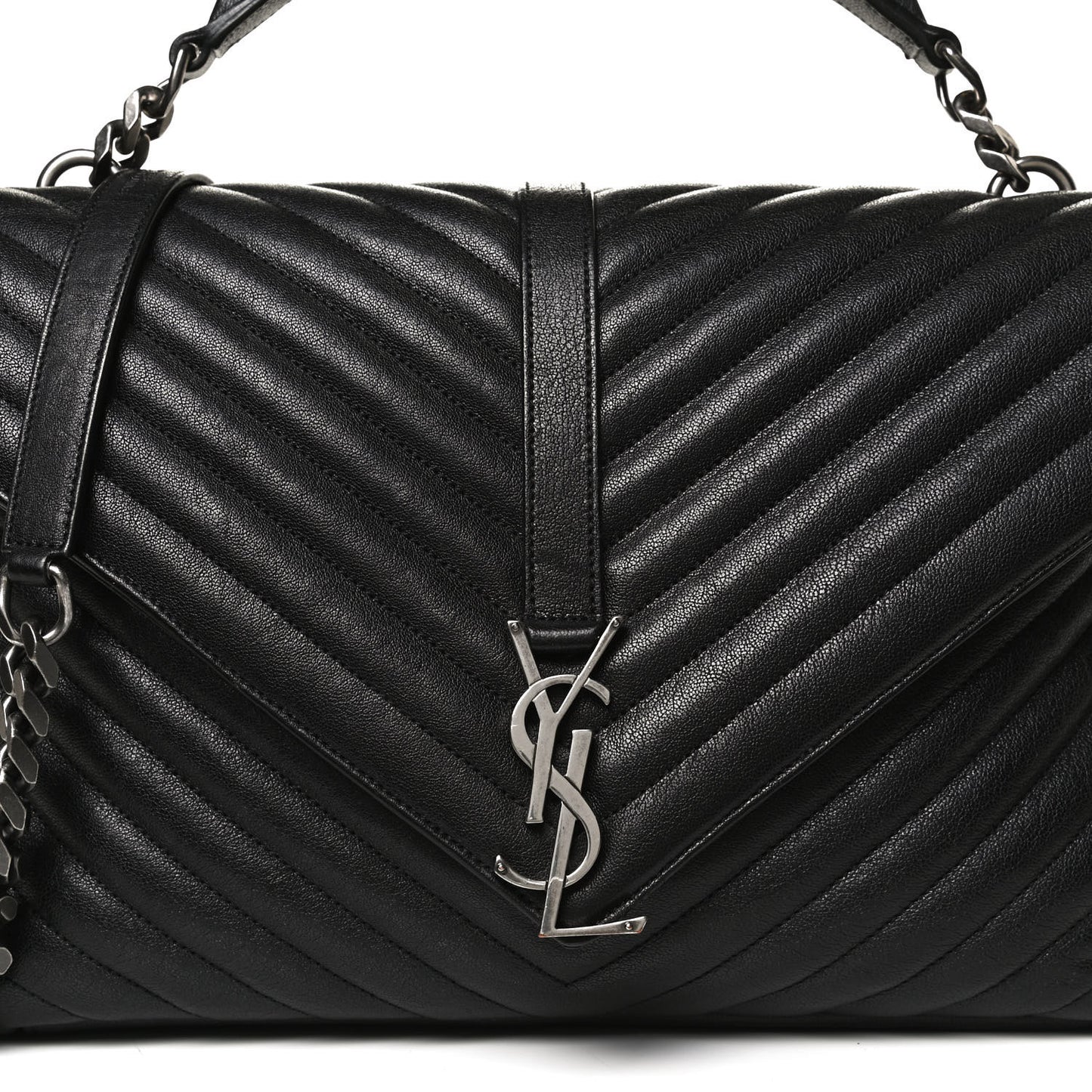 Sheepskin Matelasse Chevron Monogram Large College Satchel Black