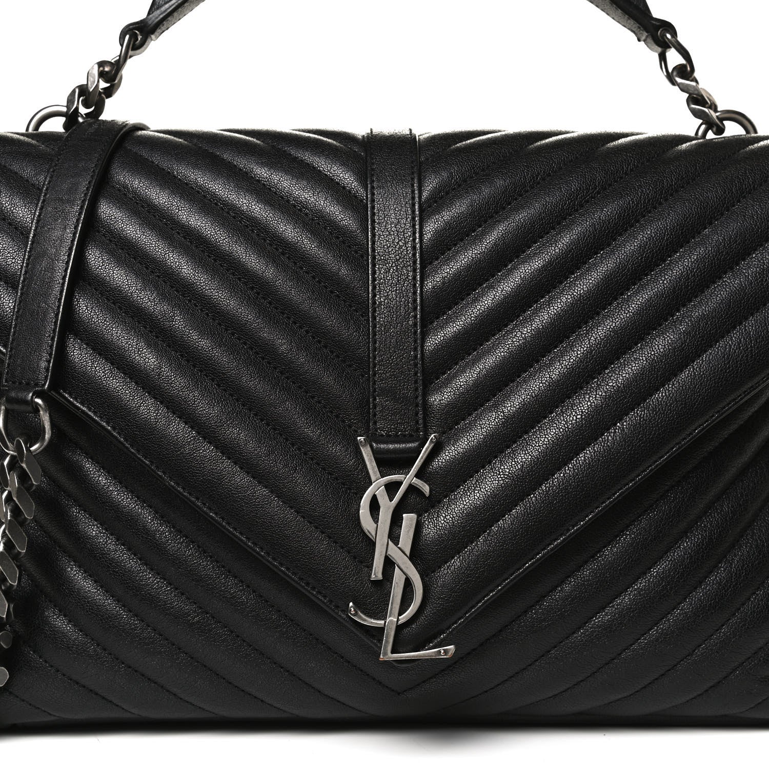 Saint Laurent Sheepskin Matelasse Chevron Monogram Large College Satchel Black 9 of 11