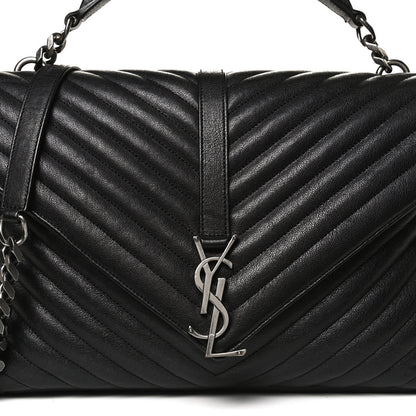 Saint Laurent Sheepskin Matelasse Chevron Monogram Large College Satchel Black 9 of 11