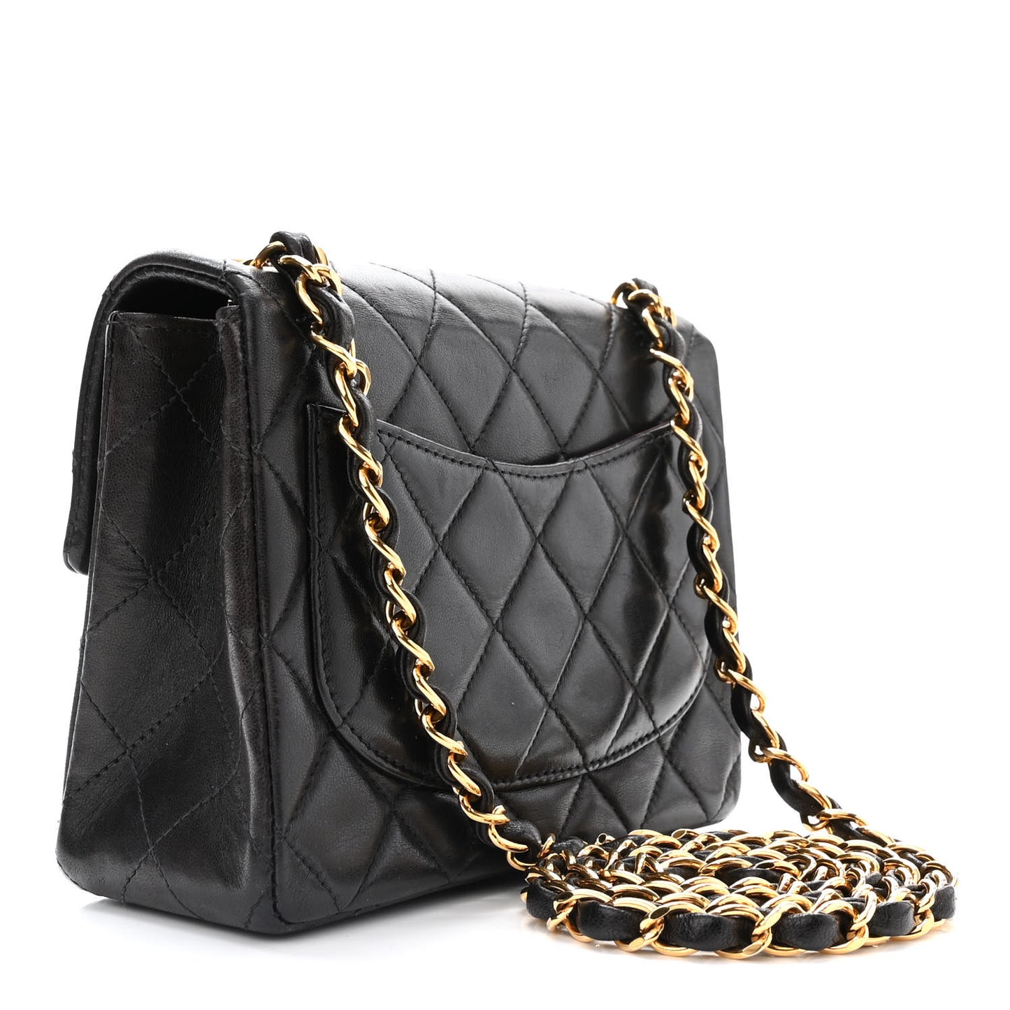 Lambskin Quilted Mini Square Flap Black