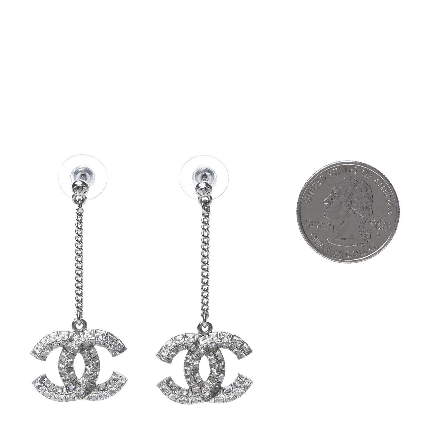Baguette Crystal CC Drop Earrings Silver