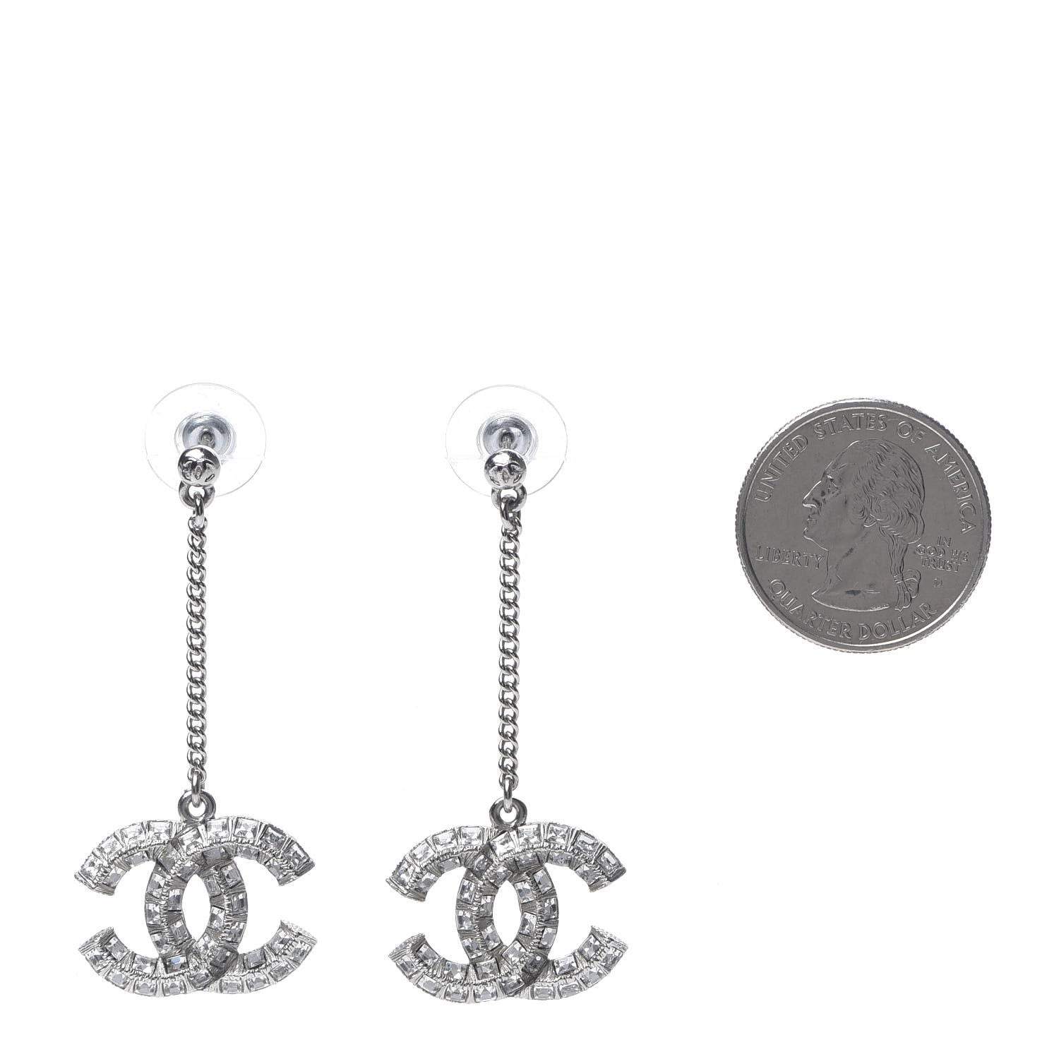 Chanel Baguette Crystal CC Drop Earrings Silver 2 of 4