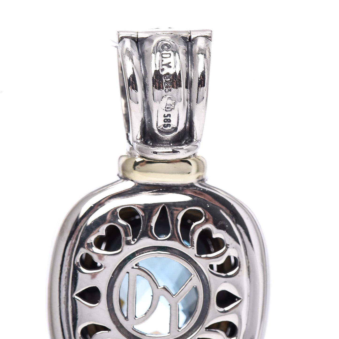 Sterling Silver 14K Yellow Gold Blue Topaz 10mm Albion Enhancer Pendant