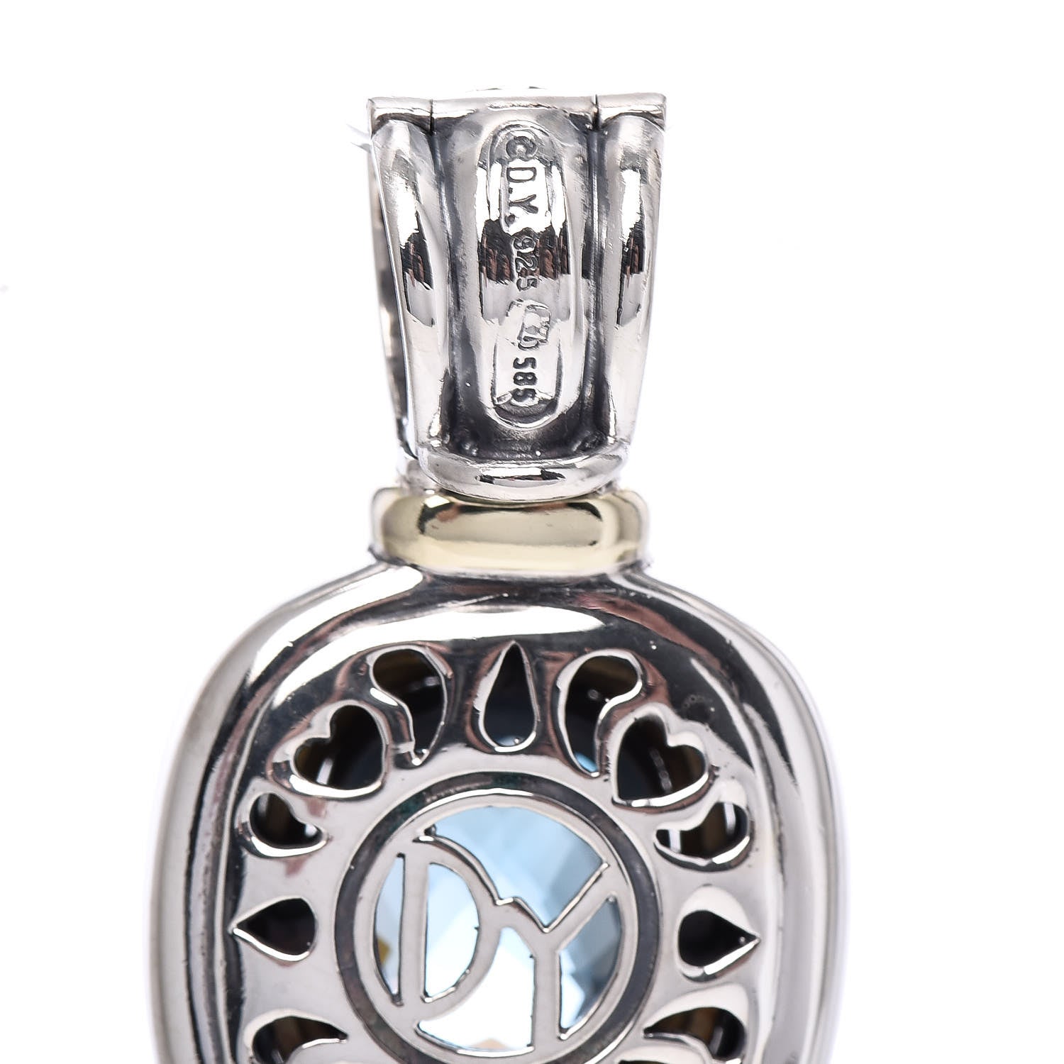 David Yurman Sterling Silver 14K Yellow Gold Blue Topaz 10mm Albion Enhancer Pendant 3 of 3