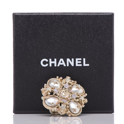 Chanel Crystal Pearl Stars CC Ring 7 Gold Pink 6 of 6