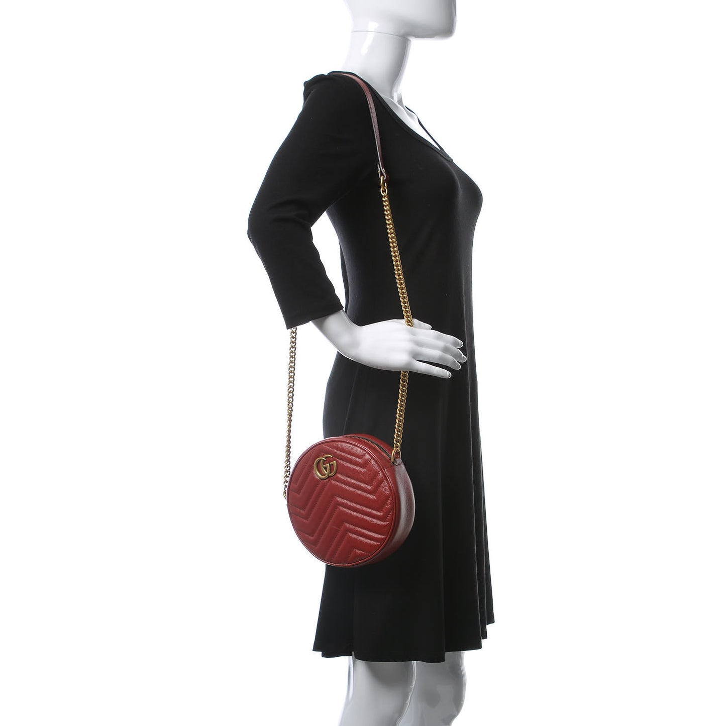 Glazed Calfskin Matelasse Heart Mini GG Marmont Round Shoulder Bag Romantic Cerise