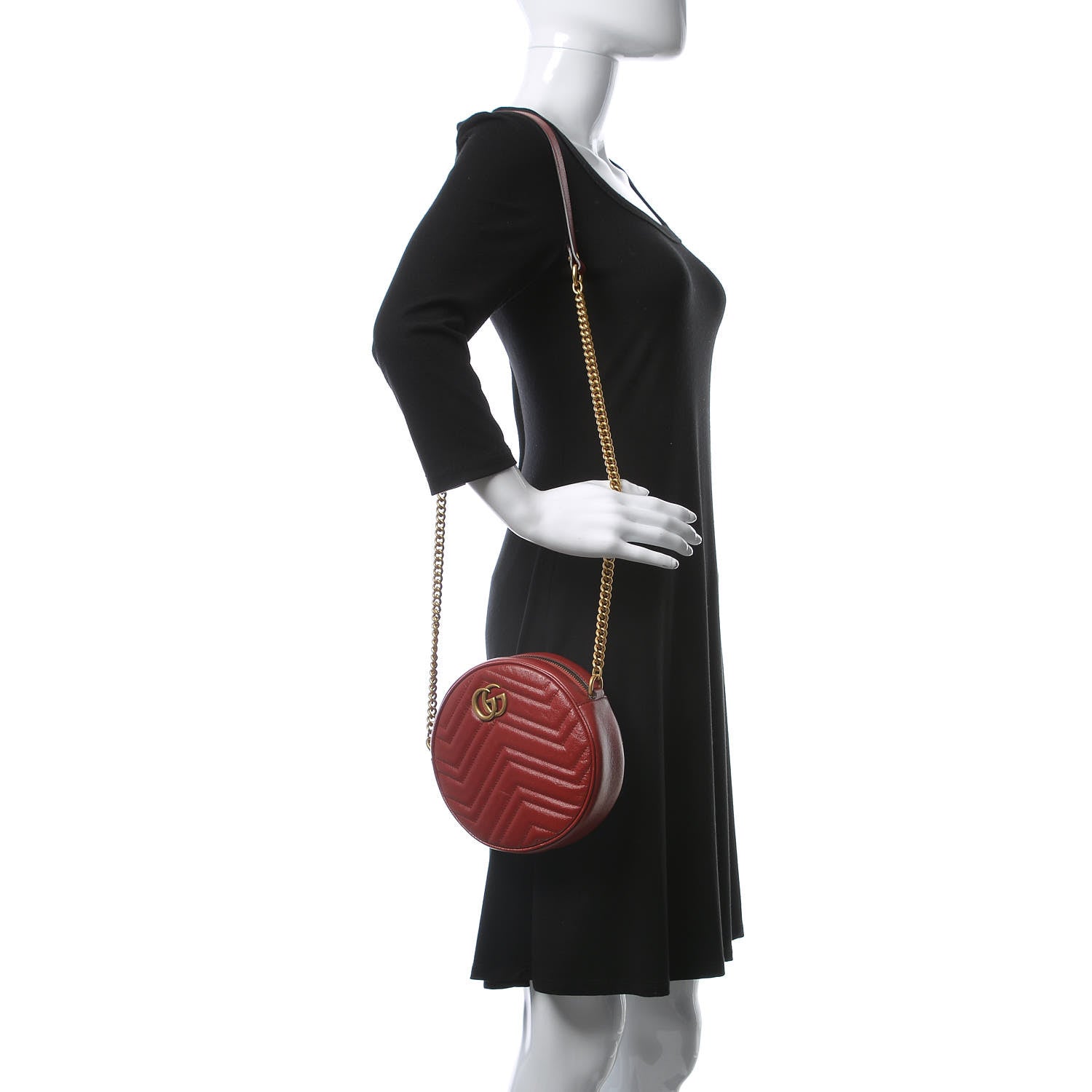 Gucci Glazed Calfskin Matelasse Heart Mini GG Marmont Round Shoulder Bag Romantic Cerise 2 of 9