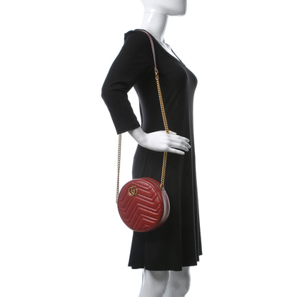 Gucci Glazed Calfskin Matelasse Heart Mini GG Marmont Round Shoulder Bag Romantic Cerise 2 of 9