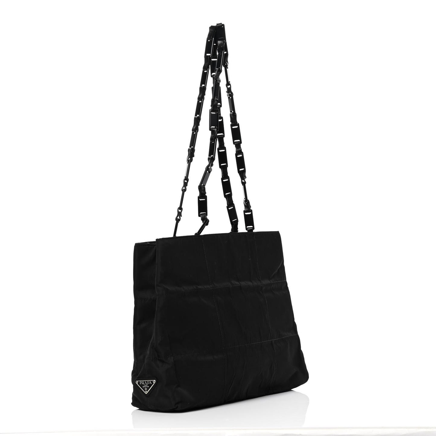 Tessuto Nylon Calfskin Chain Tote Black