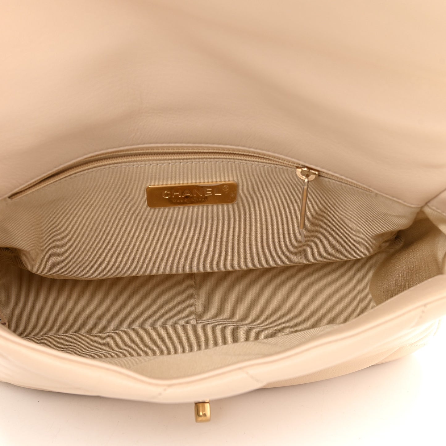 Goatskin Quilted Medium Chanel 19 Flap Light Beige