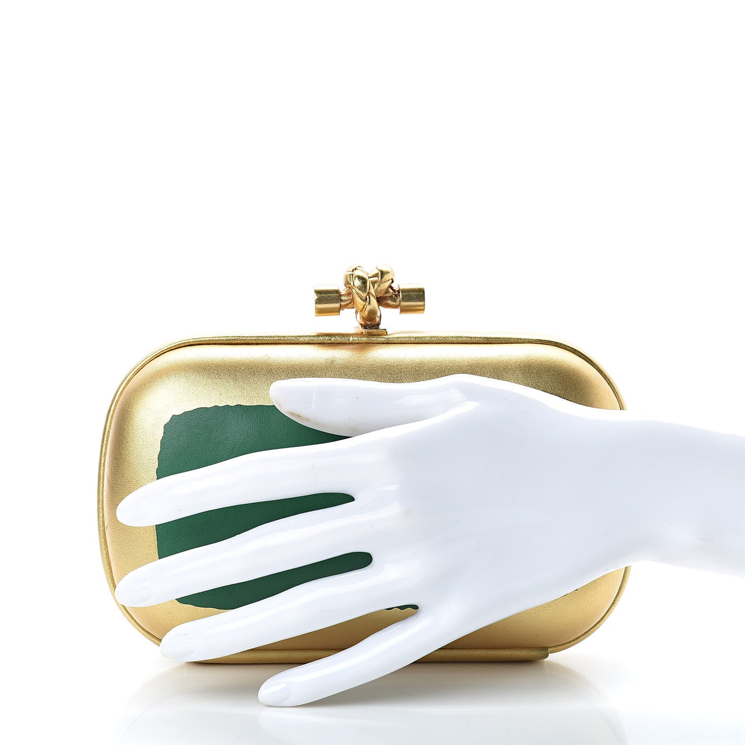 Bottega Veneta Gilded Waxed Leather Knot Clutch Gold Green 2 of 13
