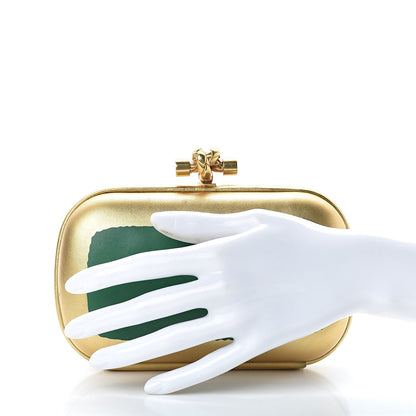 Bottega Veneta Gilded Waxed Leather Knot Clutch Gold Green 2 of 13
