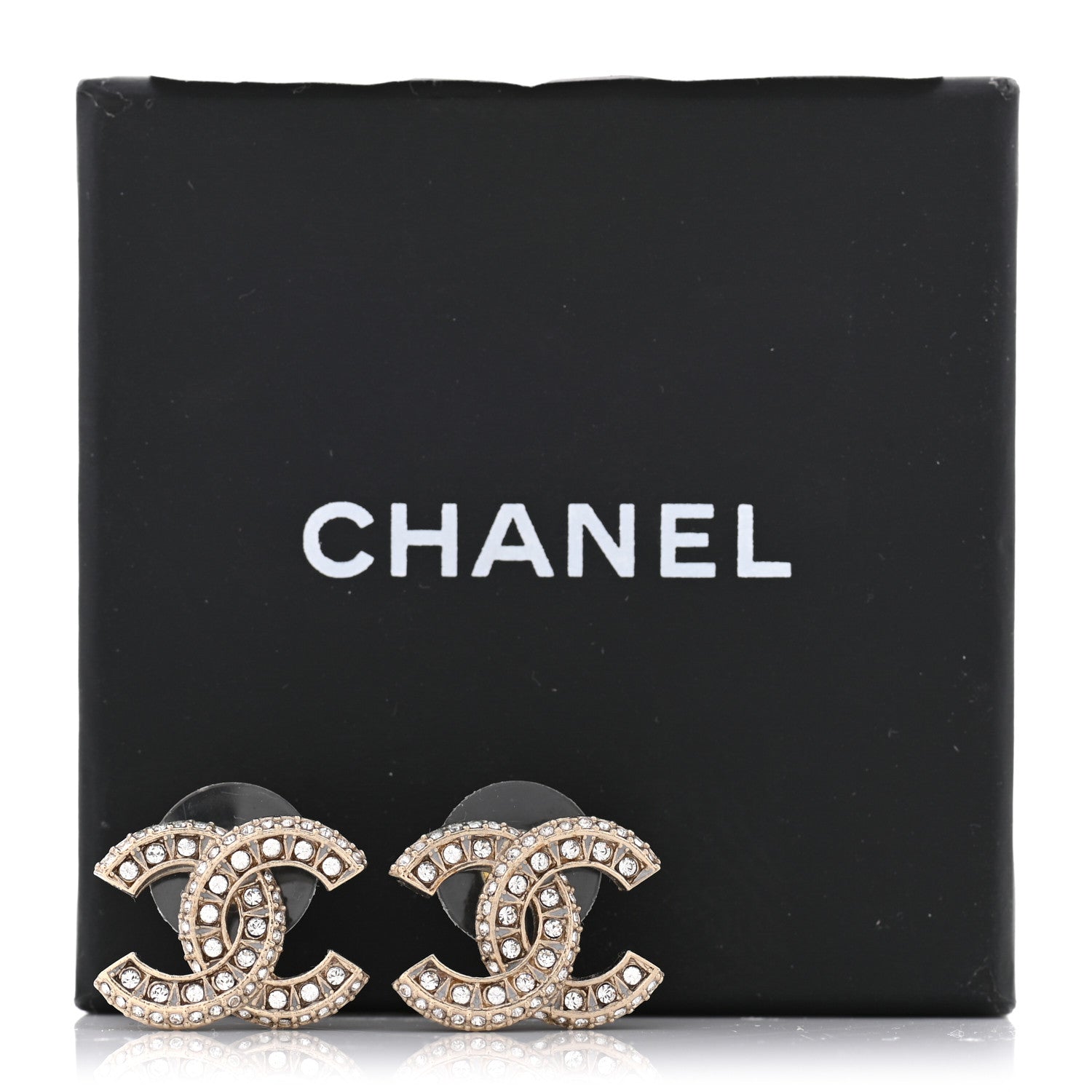 Chanel Crystal Timeless CC Earrings Light Gold 5 of 5