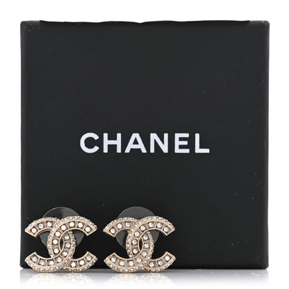Chanel Crystal Timeless CC Earrings Light Gold 5 of 5