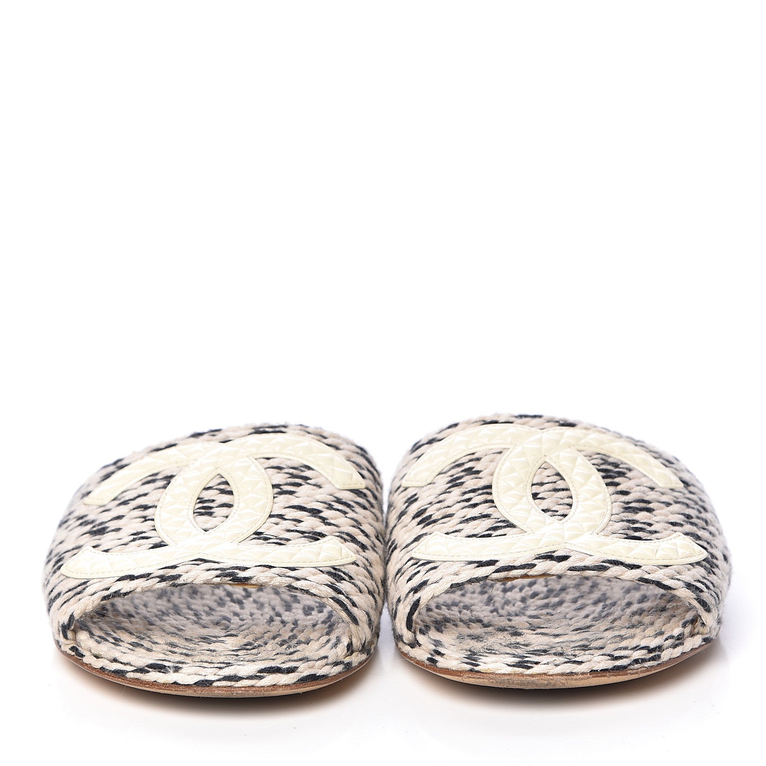 Chanel Cord CC Slip On Sandals 37 Beige Black 2 of 18