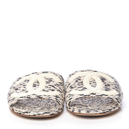 Chanel Cord CC Slip On Sandals 37 Beige Black 2 of 18