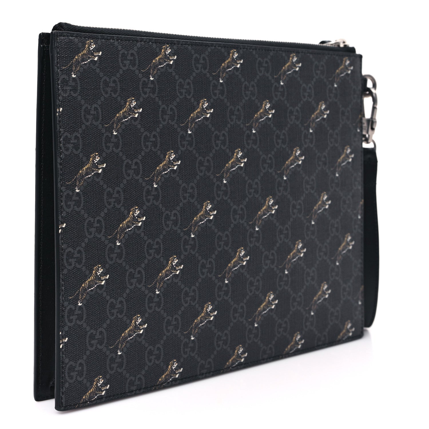 Gucci GG Supreme Monogram Tigers Zip Wristlet Pouch Black 3 of 9