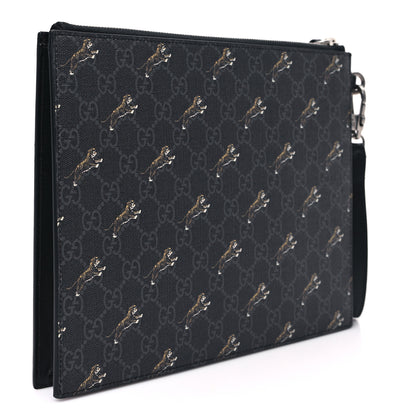 Gucci GG Supreme Monogram Tigers Zip Wristlet Pouch Black 3 of 9