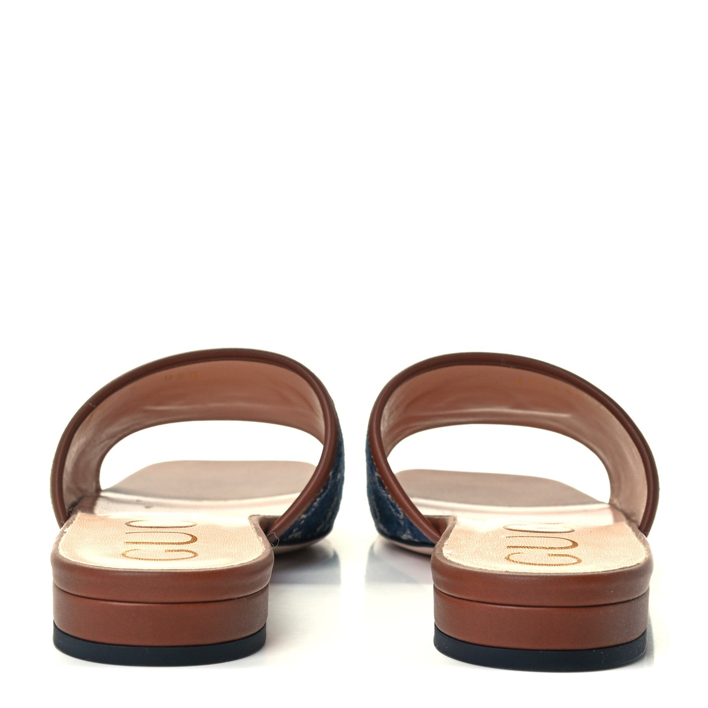 New Denim GG Monogram Miro Soft Calfskin Jolie Slide Sandals 39 Blue Tea Cuir Epilog