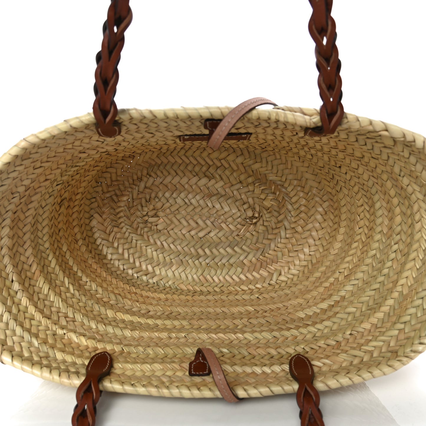 Palmitto Vitello Woven Braided Large Basket Tote Bag Naturale Cognac