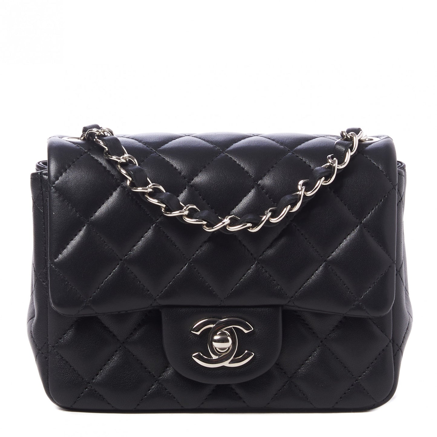 Lambskin Quilted Mini Square Flap Black