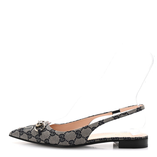 Monogram Horsebit Womens Slingback Ballet Flat 38.5 Beige Blue