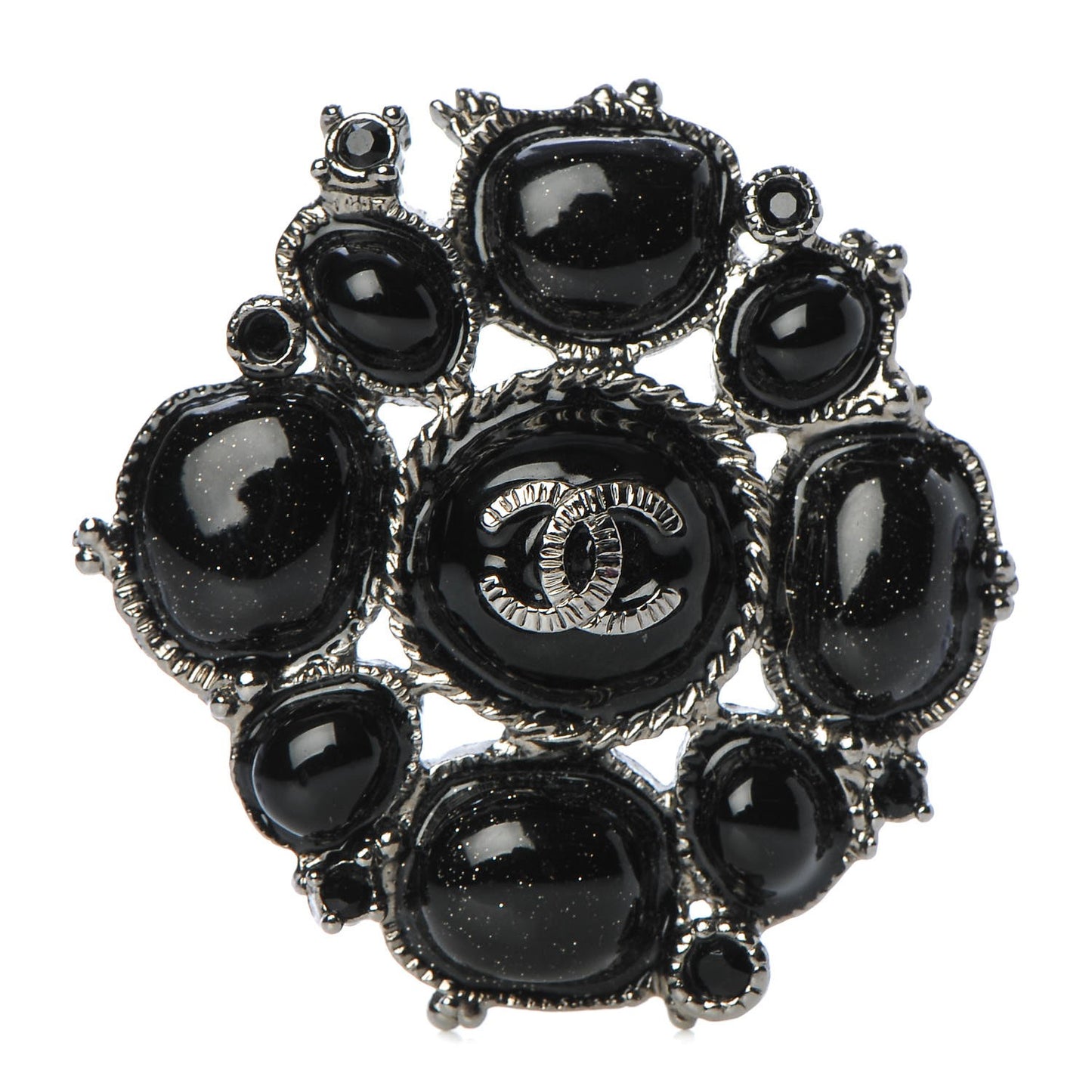 Glitter Enamel CC Brooch Black
