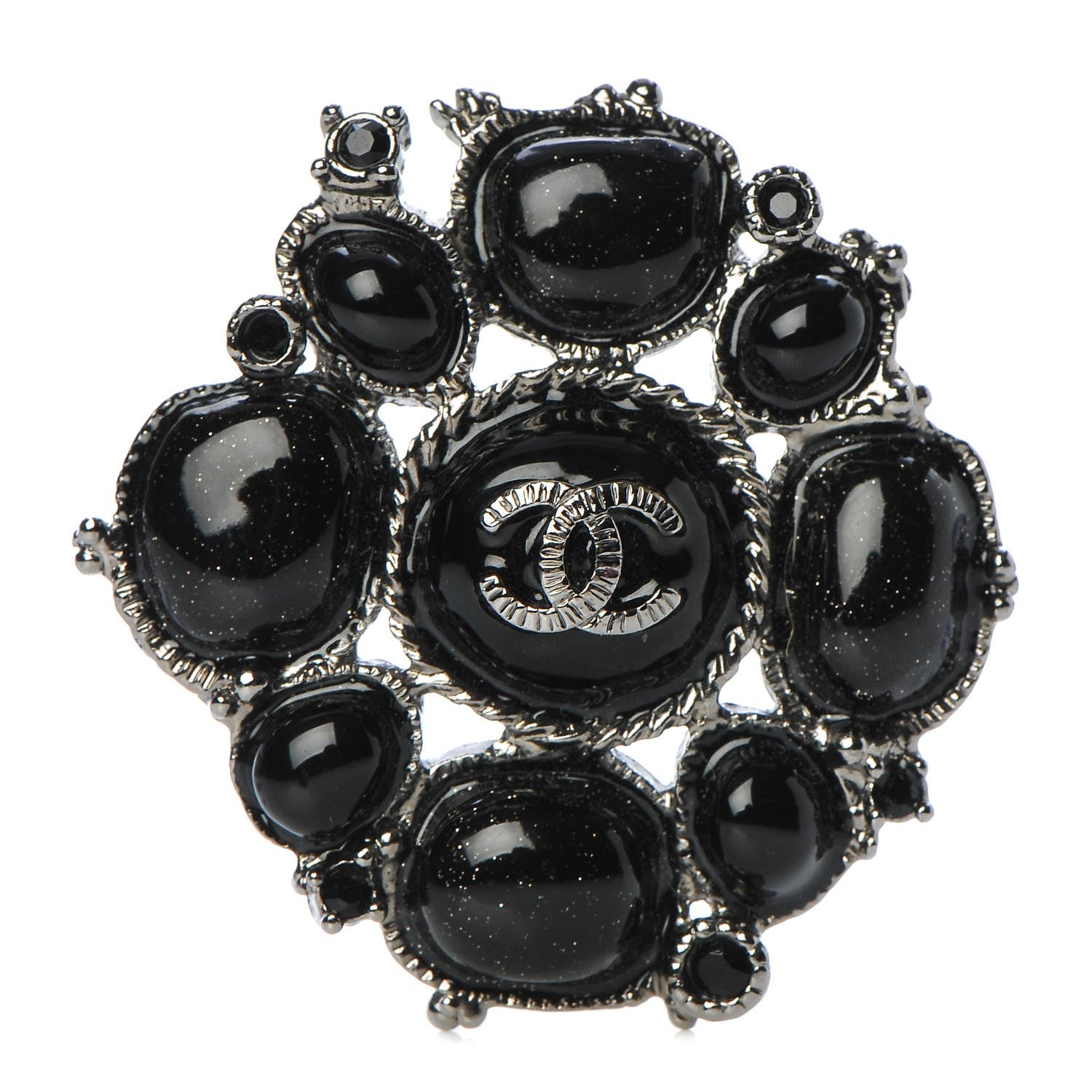 Chanel Glitter Enamel CC Brooch Black 1 of 5