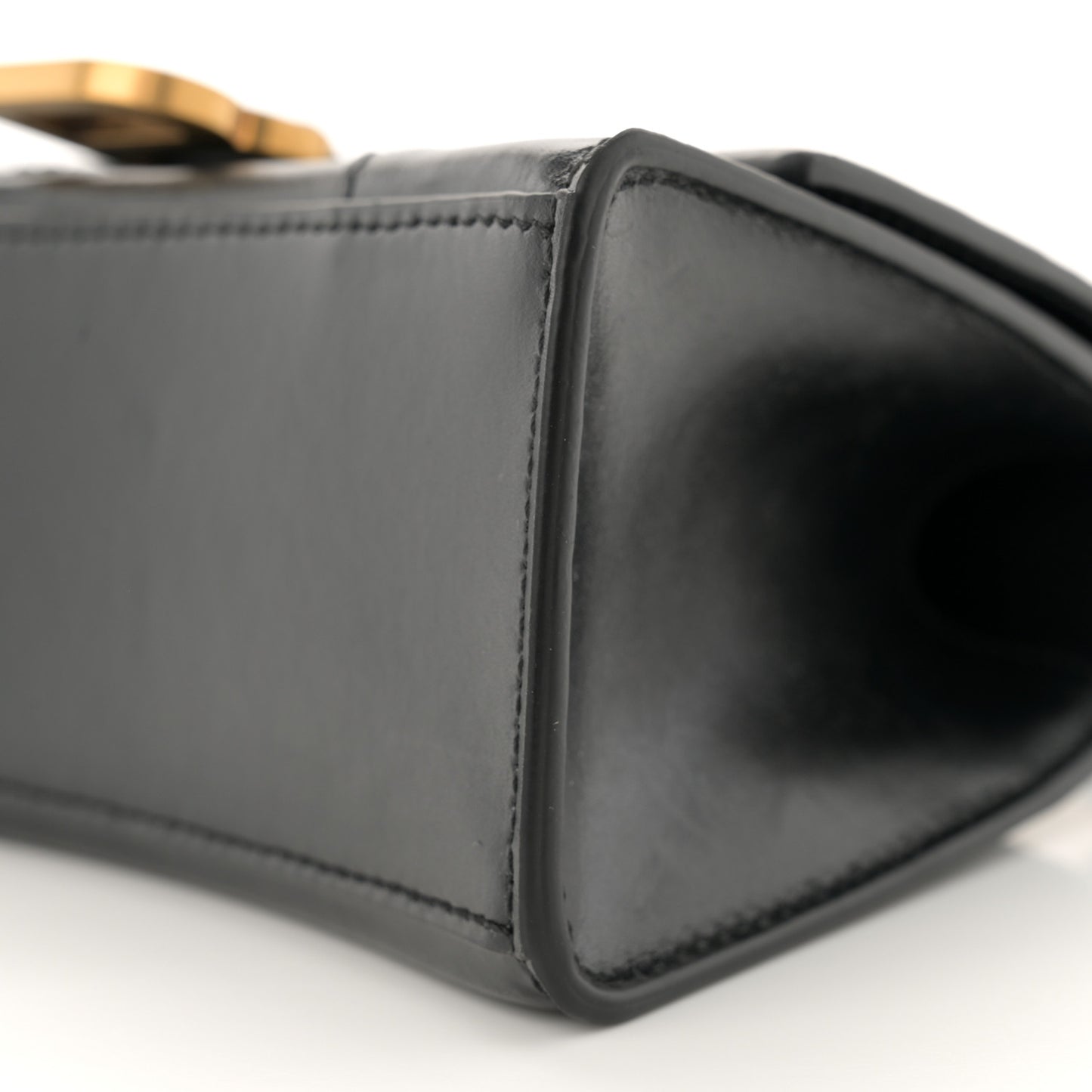 Shiny Box Calfskin Hourglass Top Handle Bag XS Black