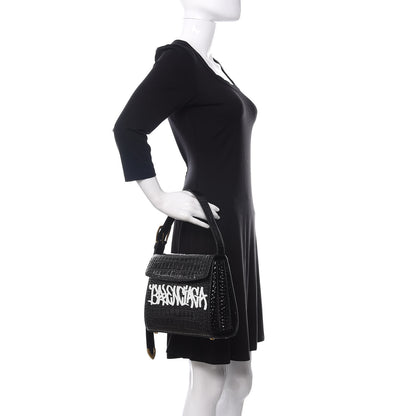 Balenciaga Shiny Calfskin Graffiti Logo Crocodile Embossed Medium Ghost Shoulder Bag Black White 2 of 10