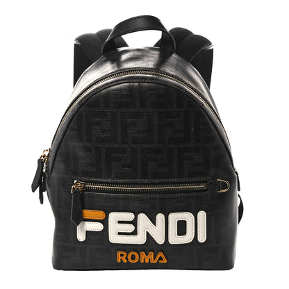 Fendi X FILA Glazed Fabric Vitello Century FF 1974 Mania Mini Backpack Black White 1 of 10