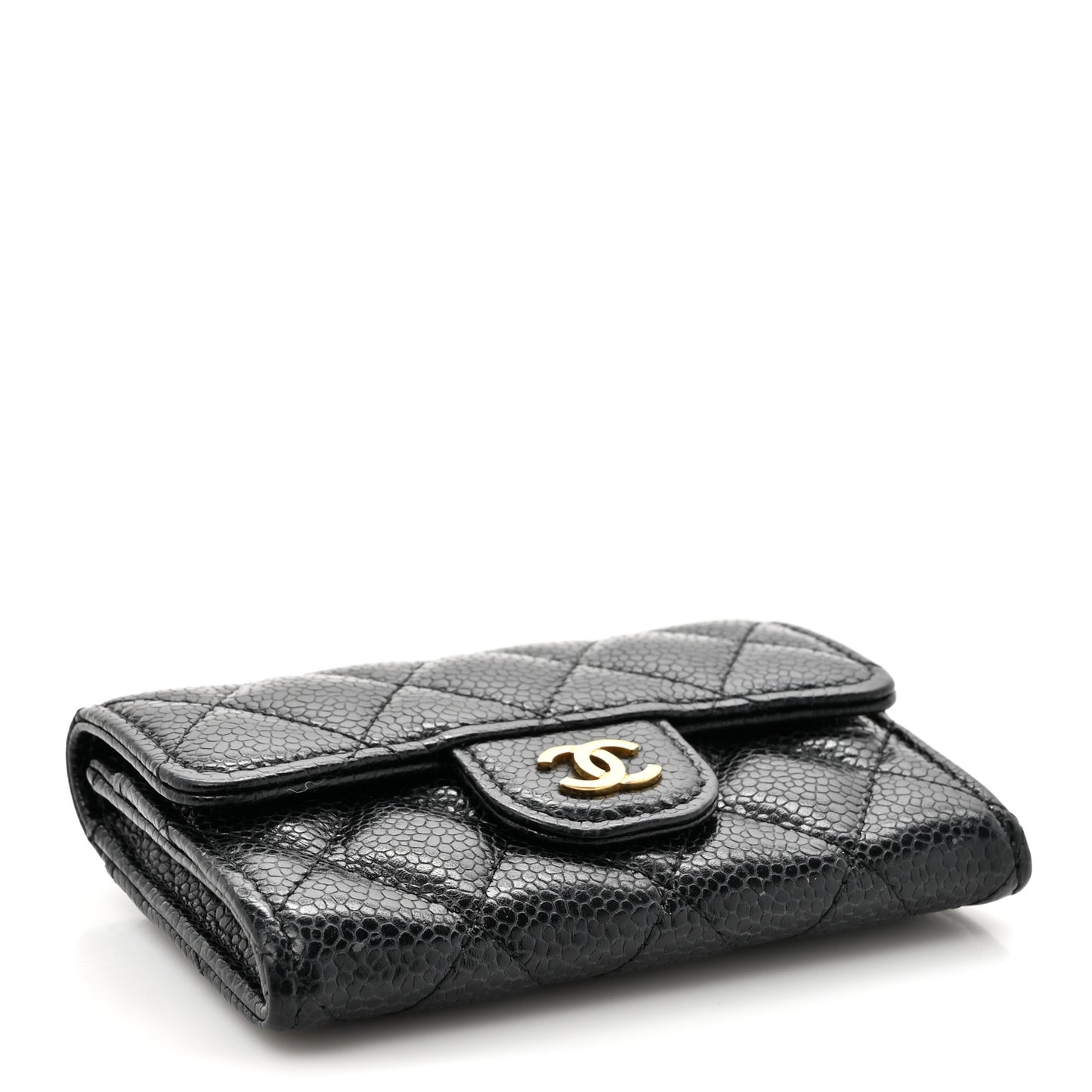 Caviar Quilted Flap Card Holder Wallet Black