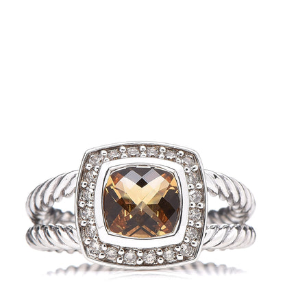 David Yurman Sterling Silver Diamond Citrine 7mm Petite Albion Ring 52 6 1 of 5