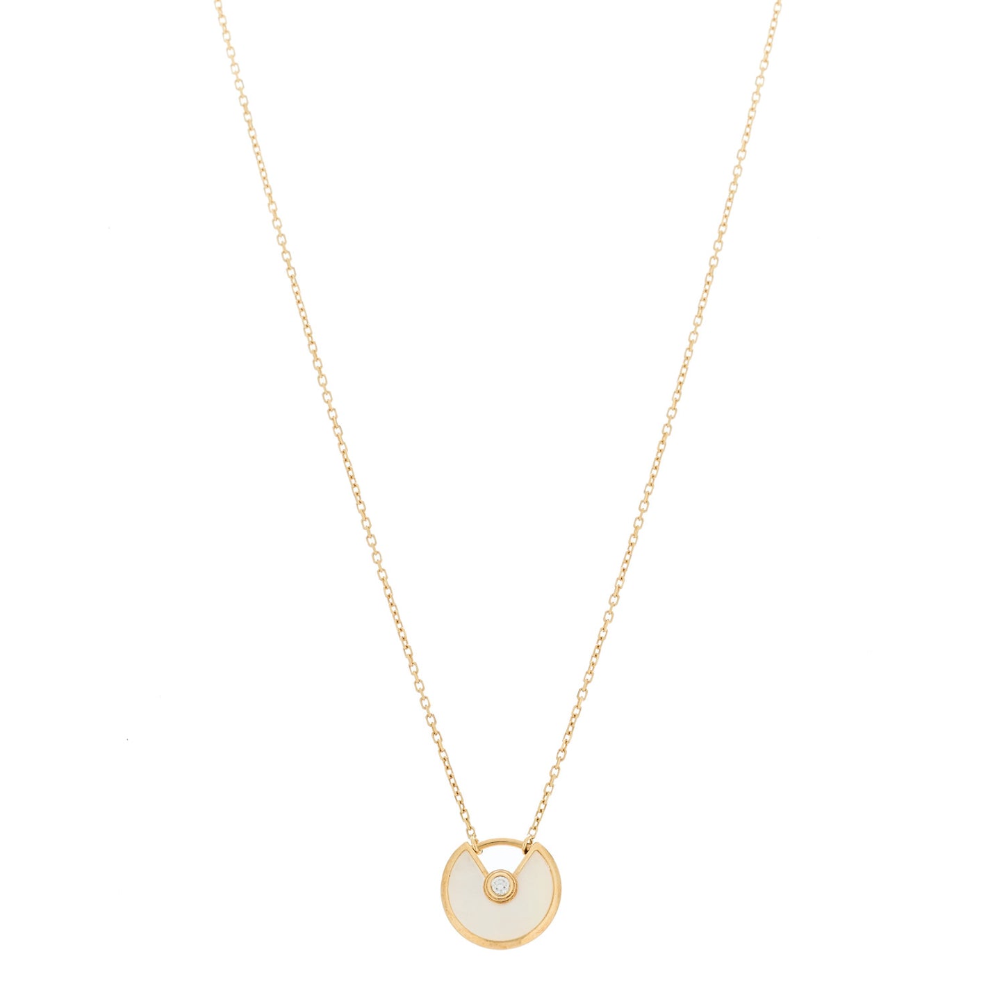 18K Yellow Gold Diamond Mother of Pearl XS Amulette de Cartier Pendant Necklace