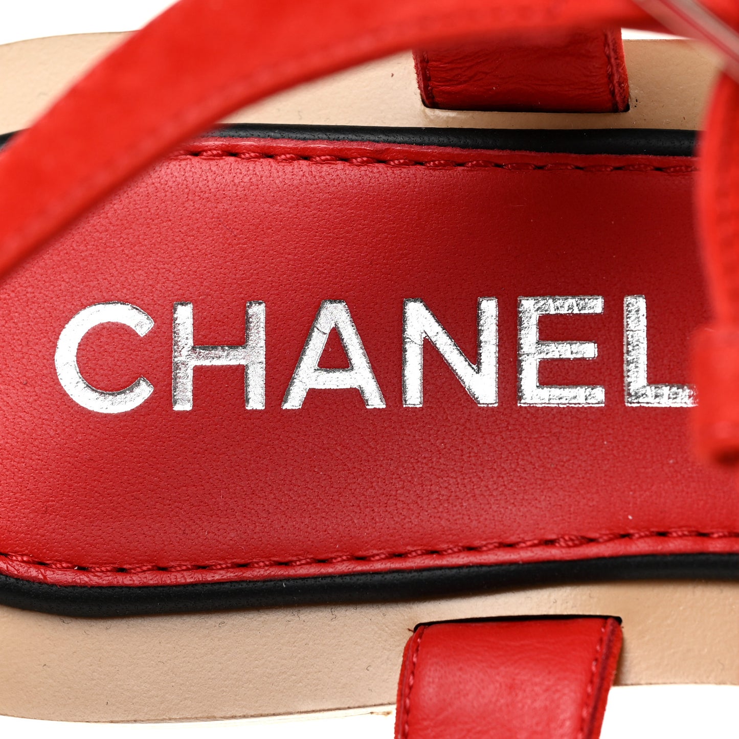 Suede Calfskin Chain CC Thong Sandals 36.5 Red