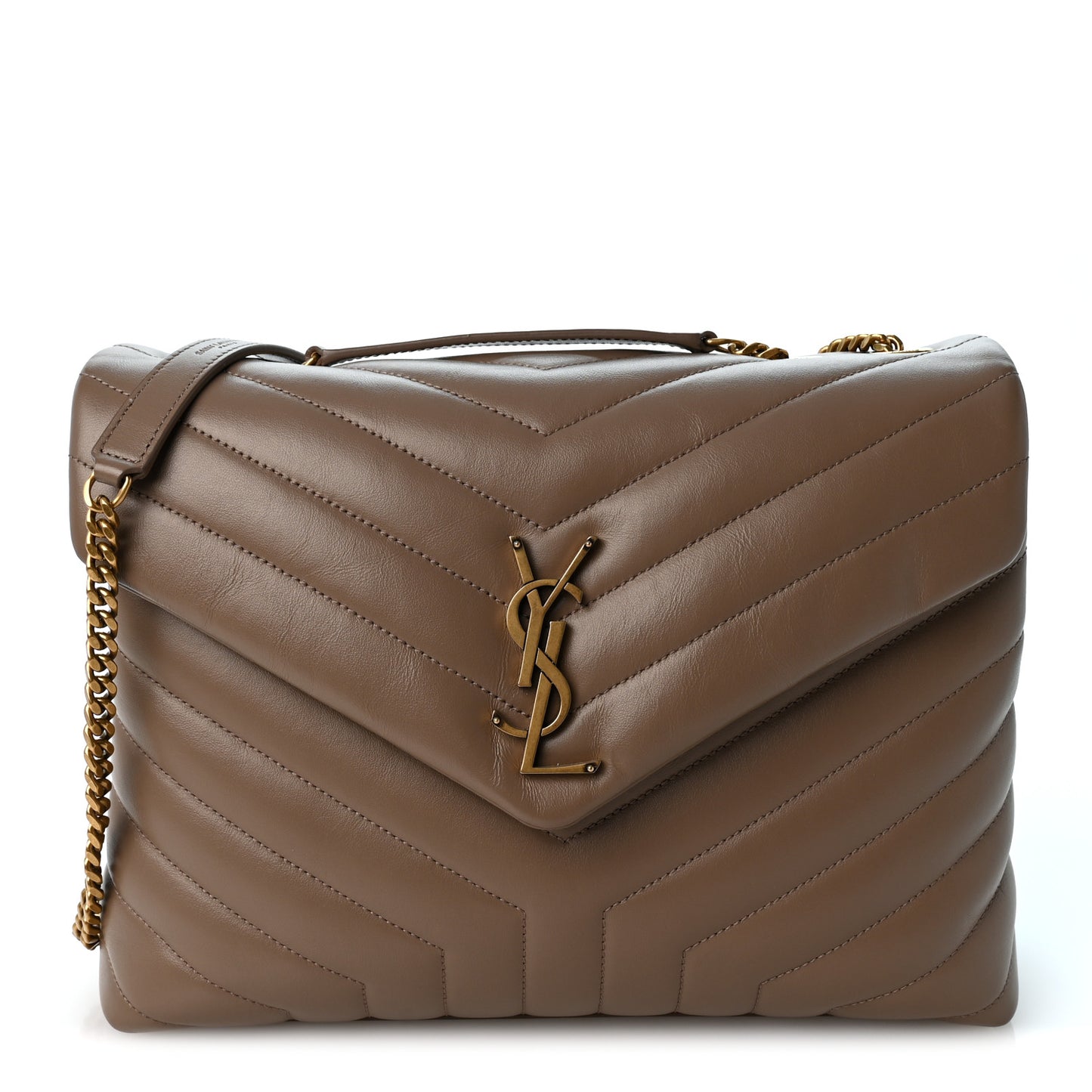 Calfskin Y Quilted Monogram Medium Loulou Chain Satchel Dark Beige