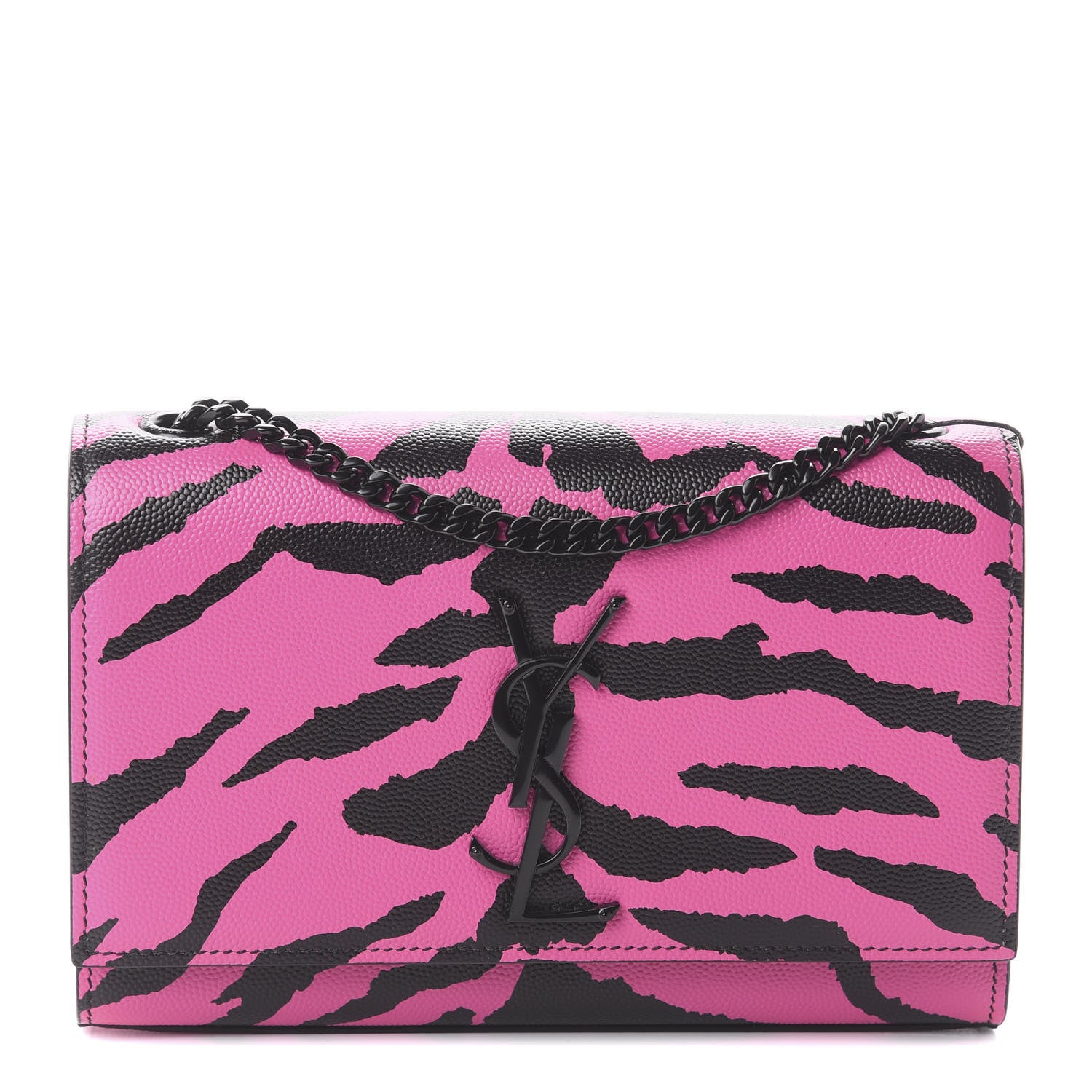 Saint Laurent Grain De Poudre Zebra Print Small Monogram Kate Satchel Fuxia Black 1 of 7