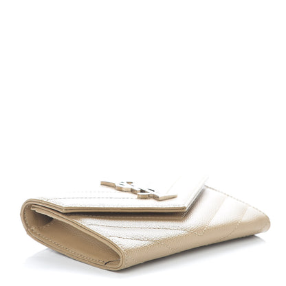 Saint Laurent Grain De Poudre Matelasse Chevron Small Monogram Envelope Wallet Dark Beige 4 of 11