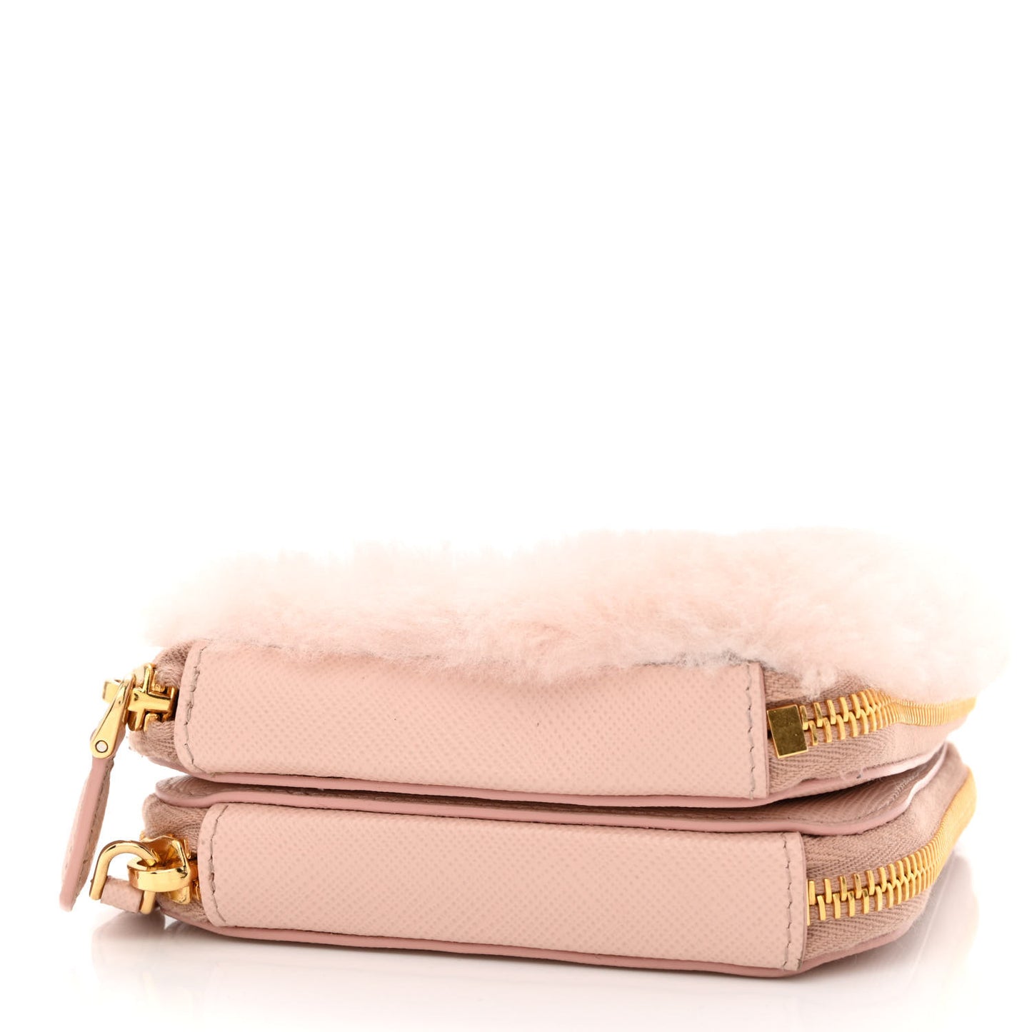 Saffiano Shearling Triangle Mini Pouch Orchid Pink