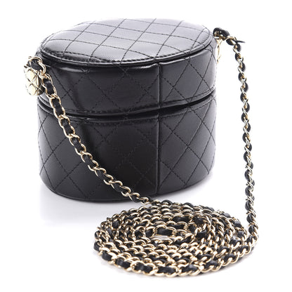 Chanel Lambskin Quilted Mini Round Vanity Case With Chain Black 3 of 12