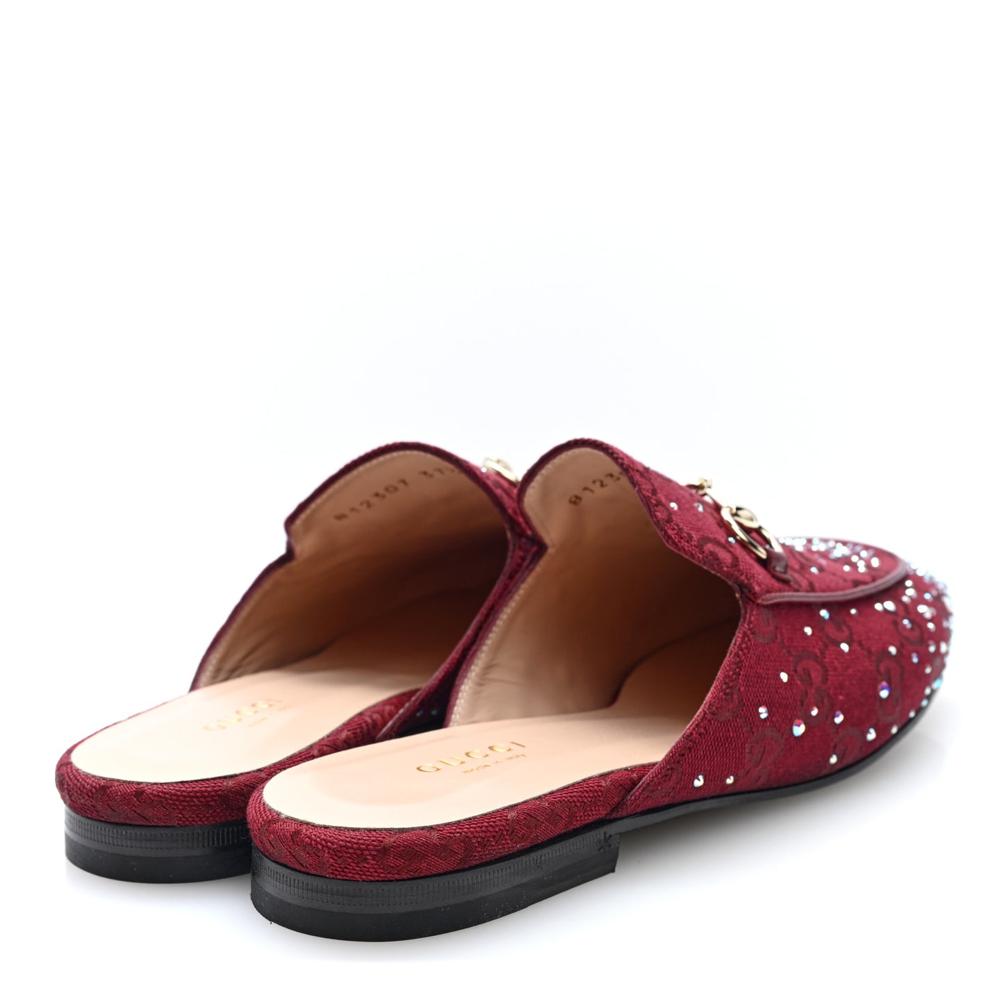 Crystal Canvas GG Monogram Nappa Womens Princetown Slippers 37.5 Rosso Ancora