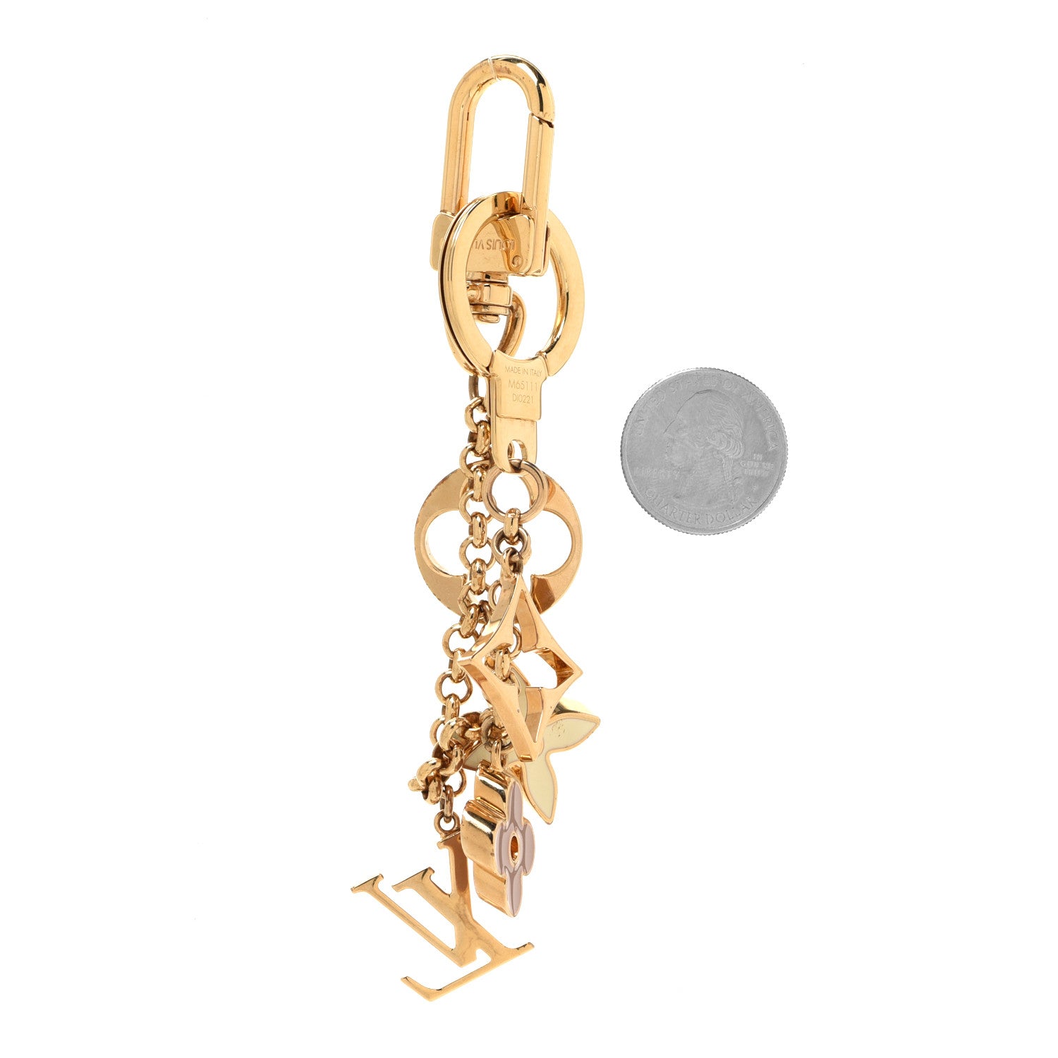 Louis Vuitton Brass Enamel Fleur De Monogram Bag Charm Chain Gold 2 of 4