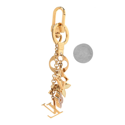 Louis Vuitton Brass Enamel Fleur De Monogram Bag Charm Chain Gold 2 of 4