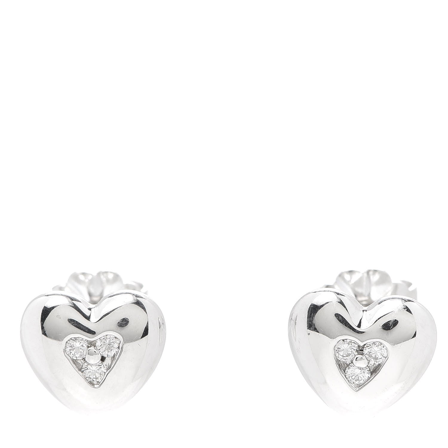Tiffany 18K White Gold Diamond Heart Stud Earrings 1 of 5