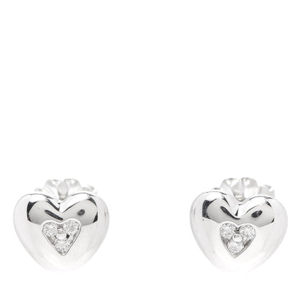 Tiffany 18K White Gold Diamond Heart Stud Earrings 1 of 5