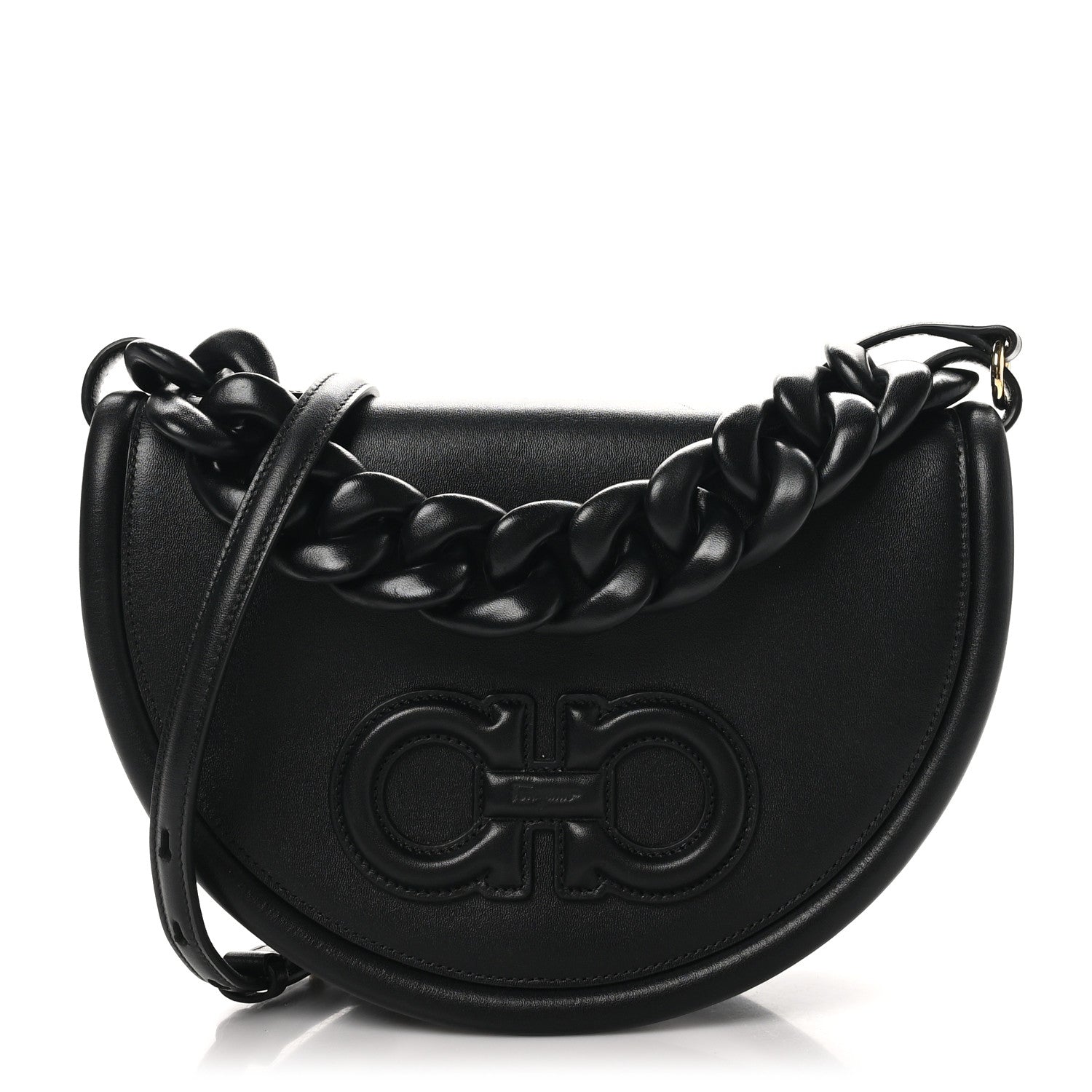 Salvatore Ferragamo Calfskin Aura Shoulder Bag Black 1 of 10