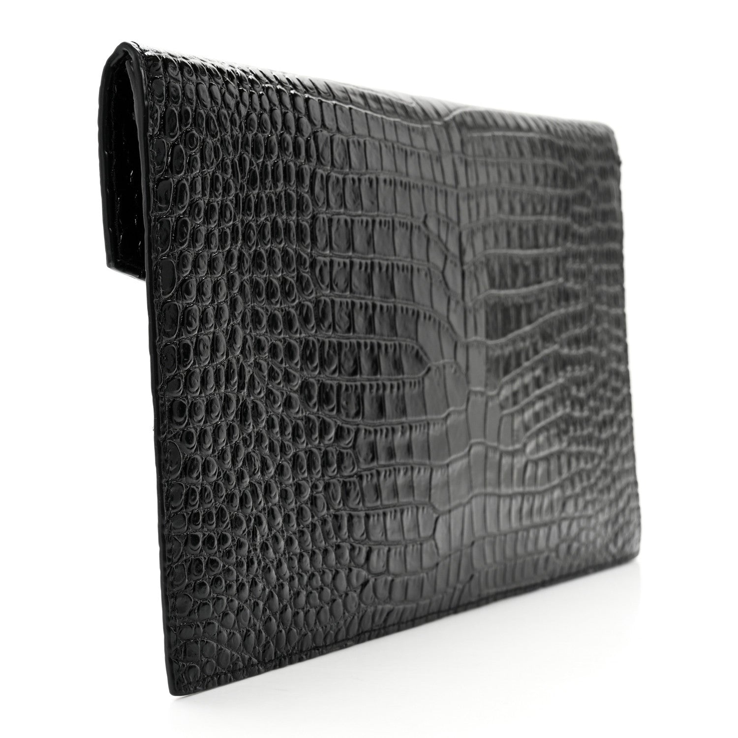 Saint Laurent Calfskin Crocodile Embossed Uptown Monogram Clutch Black 2 of 8