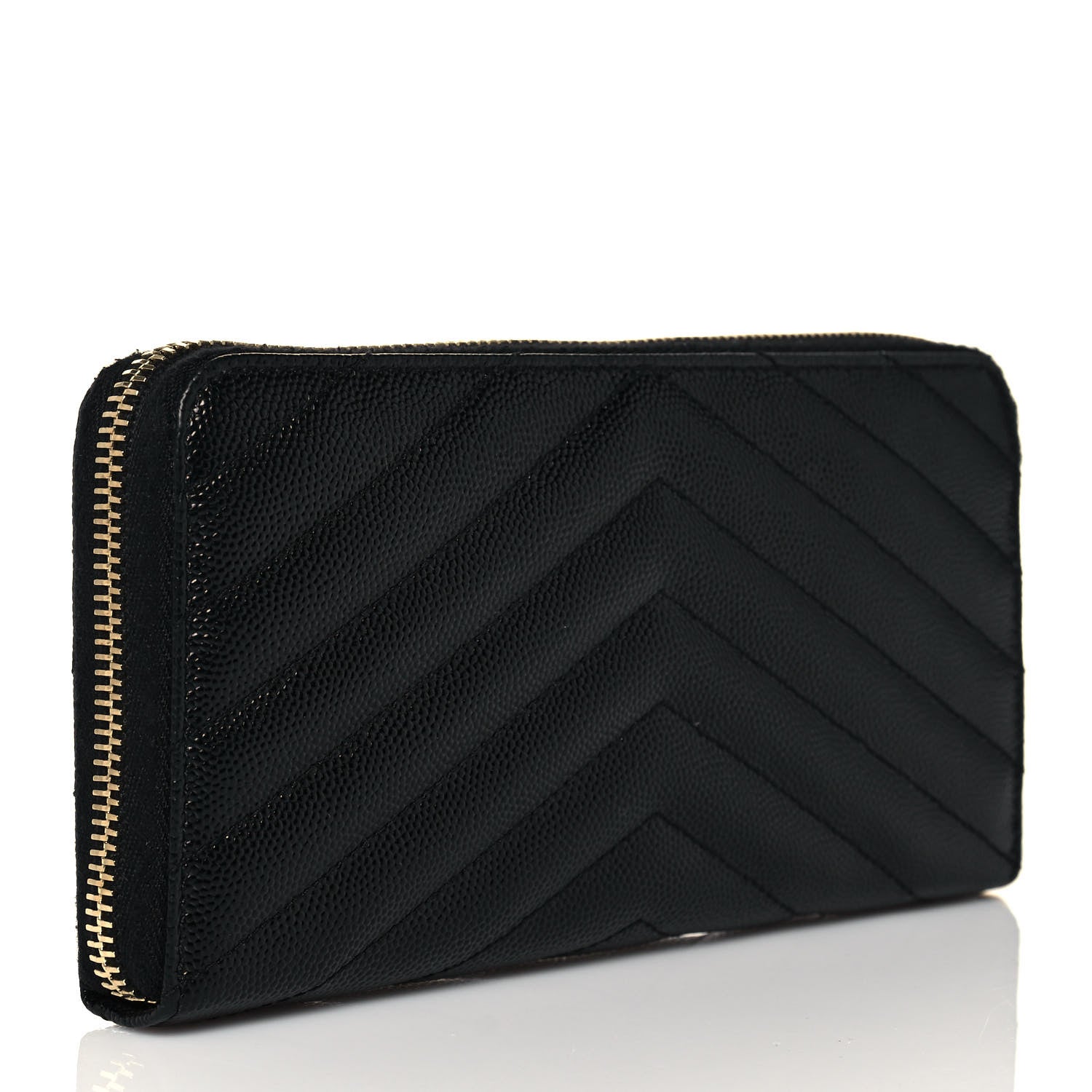 Saint Laurent Grain De Poudre Matelasse Chevron Monogram Zip Around Wallet Black 3 of 12